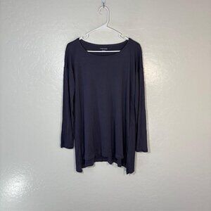 Eileen Fisher Shirt Womens Medium Navy Blue Long Sleeve Tencel Lyocell Tunic Top